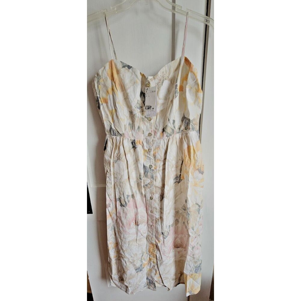 NWT H&M Lienen Blend smocked back button up dress floral women Sz Large